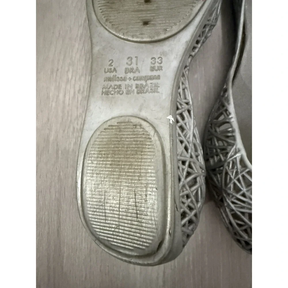 mini Melissa Campana Papel Kids Size 2 Silver Glitter Jelly Flats Good Condition